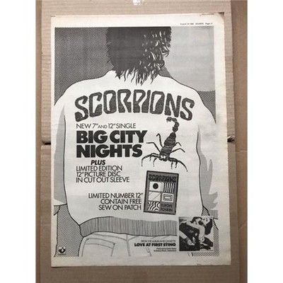 SCORPIONS BIG CITY NIGHTS POSTER SIZED original music press advert from 1984 - p