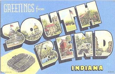 Greetings From South Bend Indiana Multi-View Leinen Postkarte Curteich