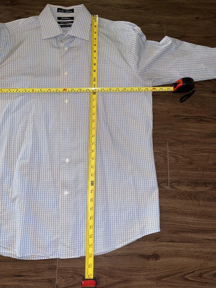 Camisa Saks Fifth Avenue Para Hombre 16.5 36/37 Azul Amarillo Cuadros Calce Ajustado 2 Capas Algodón Foto 3 de 4