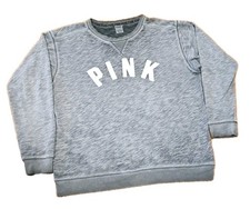 Victoria  s Secret  PINK  Logo Distressed Crew Neck Sweatshirt Womens Gray Large
