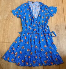 Pour Moi Womens Dress Size 16 Floral Blue Short Sleeve Dress