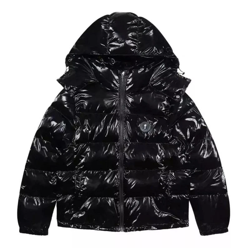 Men's Gloss Black Puffer Jacket Hooded Detachable Winter Warm Coat Water Resista