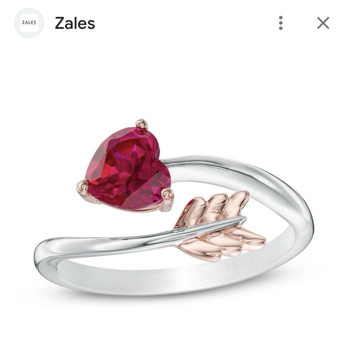 Beautiful Lab Created Ruby Heart Arrow Ring Sterl… - image 1
