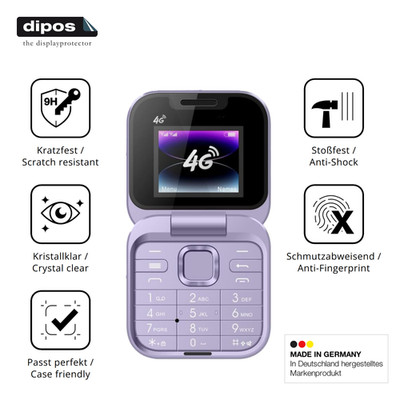 2x Schutzfolie für Tosuny 4G Klapptelefon - Anti-Shock 9H Folie dipos Glass 