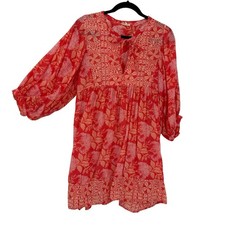 Elan Medium Shift Dress Costa Floral Orange Beachy Vacation Casual