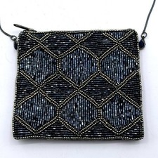 David Jeffery Navy Blue Beaded Geometric Diamond Evening Bag shoulder purse