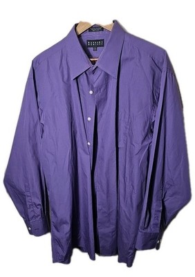 Men Bergamo New York Dress Shirt Purple Button Down 18-18 1/2 2XL 34 35