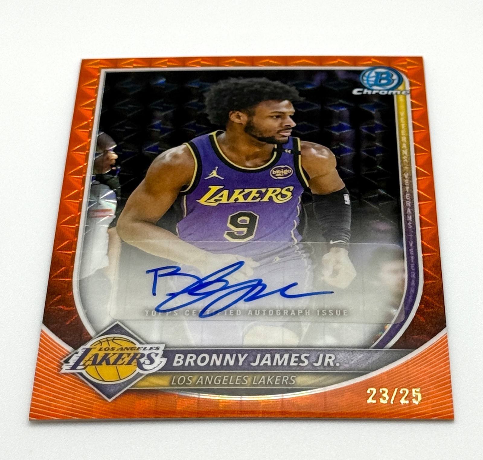 2025-26 Bowman Bronny James Jr Orange Geometric Refractor Auto /25 RC Lakers