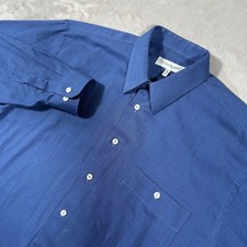 YVES SAINT LAURENT YSL Shirt Mens Large 16 34-35 Blue Long Sleeve Button Up VTG