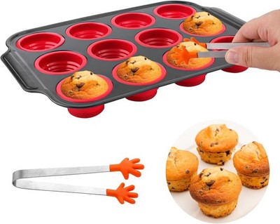 12er Muffin Formen Backform Tablett Silikon Cupcake Antihaft Schwarz