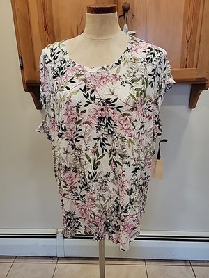 Emaline Woman Pink Floral Print Shirt Sleeve Top 3X NWT