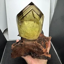 Top 1930g Natural citrine Quartz Obelisk Crystals Energy Tower Point Wand+stand