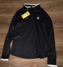 Under Armour Half Zip Pullover Womens LG Black Fitted Long White Trim Golf NWT