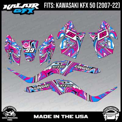 Graphics Kit for Kawasaki ATV KFX50 (2007-2022) Snagged-Magenta (16 Mil)