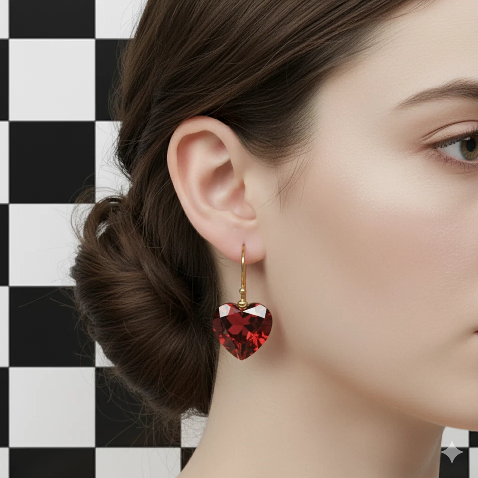 Granat Herz Ohrring Edelstein Handgemacht 925 Sterlingsilber Januar Glücksstein - Bild 2 von 4