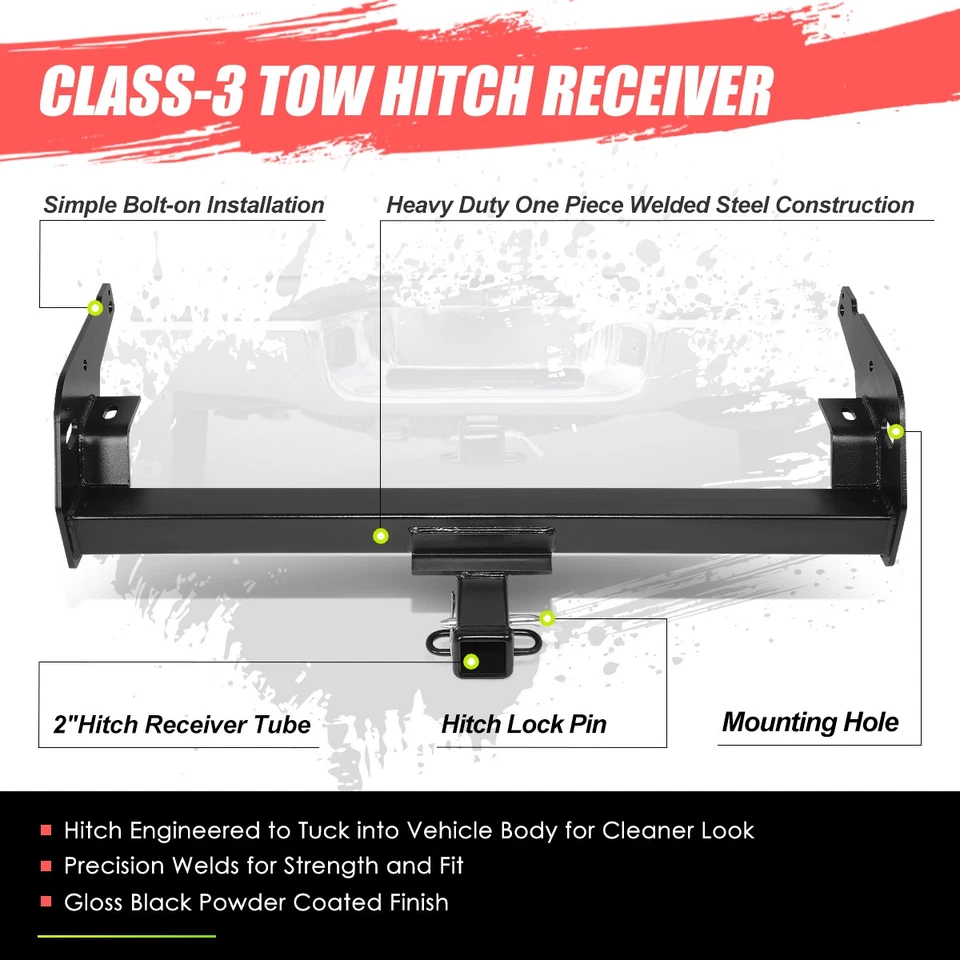 Receptor de enganche de remolque parachoques trasero clase 3 2" para Toyota Tacoma 95-04 negro Foto 2 de 4