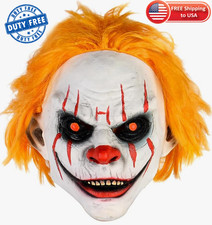 Creepy Full-Head Clown Mask   Evil Orange Hair, Horror Cosplay, Fast USA Ship
