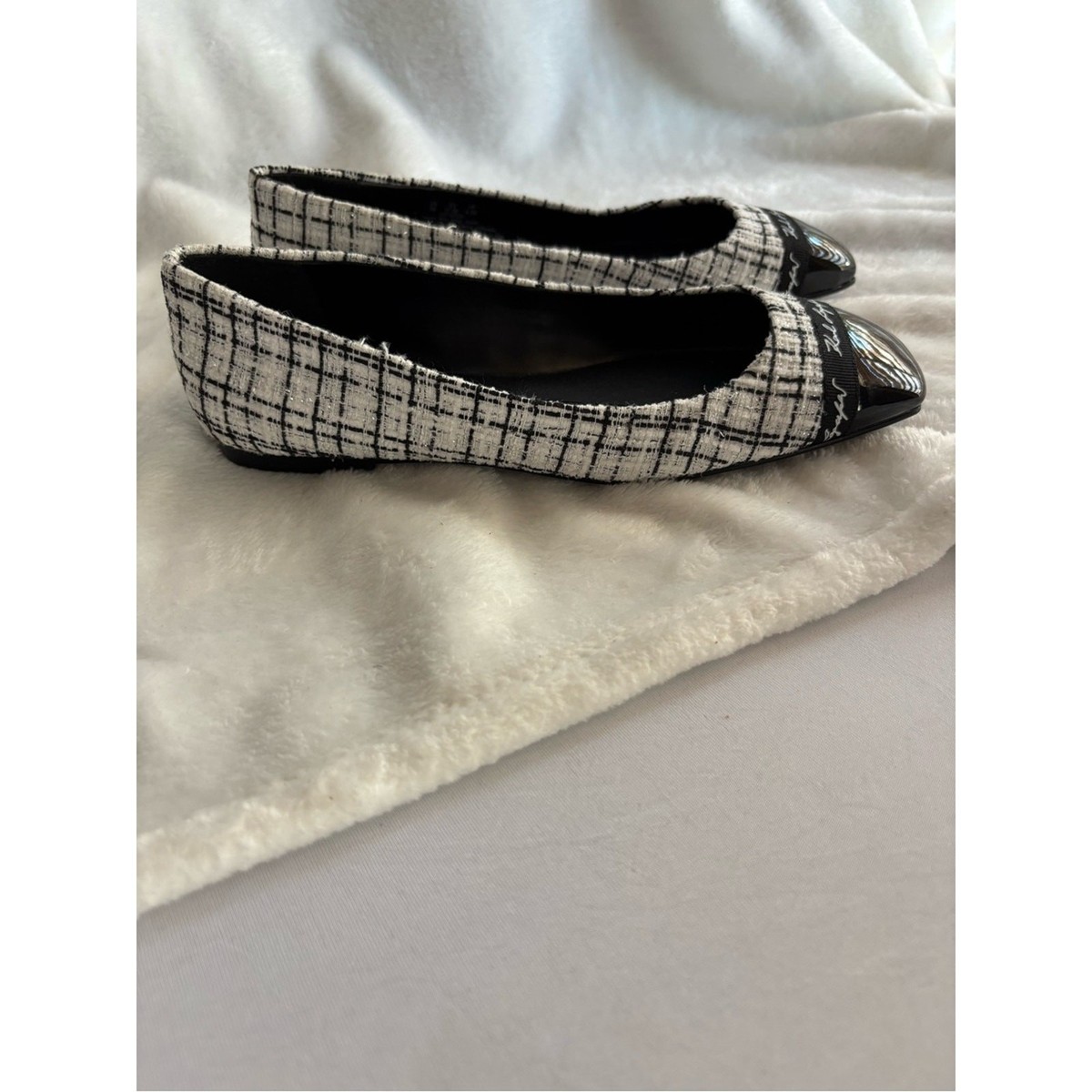 Karl Lagerfeld Paris Zofia Cap Toe Tweed Flats Black/White Size 7M View 2