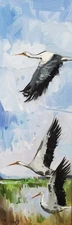 Jose Trujillo Art PRINT 12x36 Impressionism Artist Painting Cranes Flying Marsh