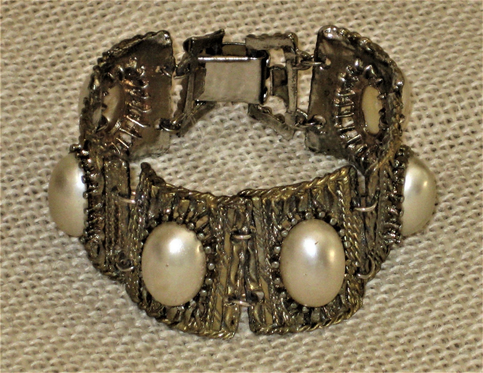 Vintage Statement Panel Link Bracelet Antique Gol… - image 5
