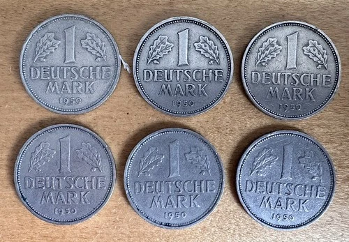6x Coin Set - 1 German Mark 1950 - D D D F F J - Federal Republic of Germany