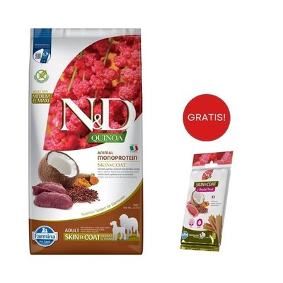 FARMINA N&D Quinoa Dog Adult Skin&Coat Venison&Coconut 7 kg+Snack 100g