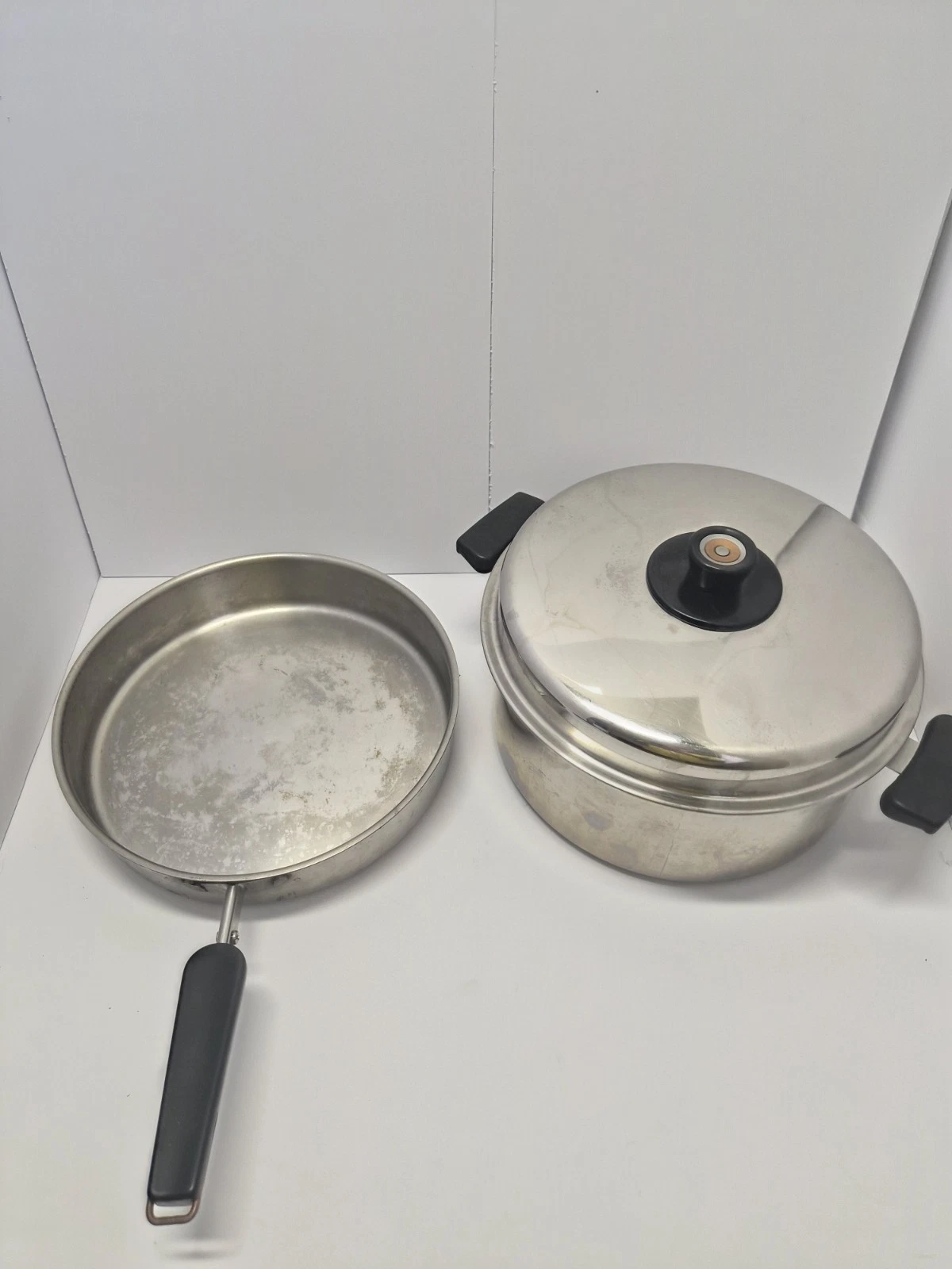 Vintage 1801 Revere Ware Copper Core 10" Skillet & Dutch Oven Set w/ Dome Lid
