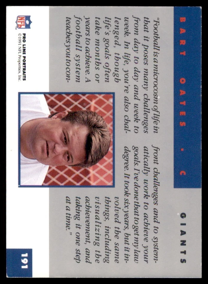 1991 Pro Line Portraits - Bart Oates #191 - Image 2 of 2