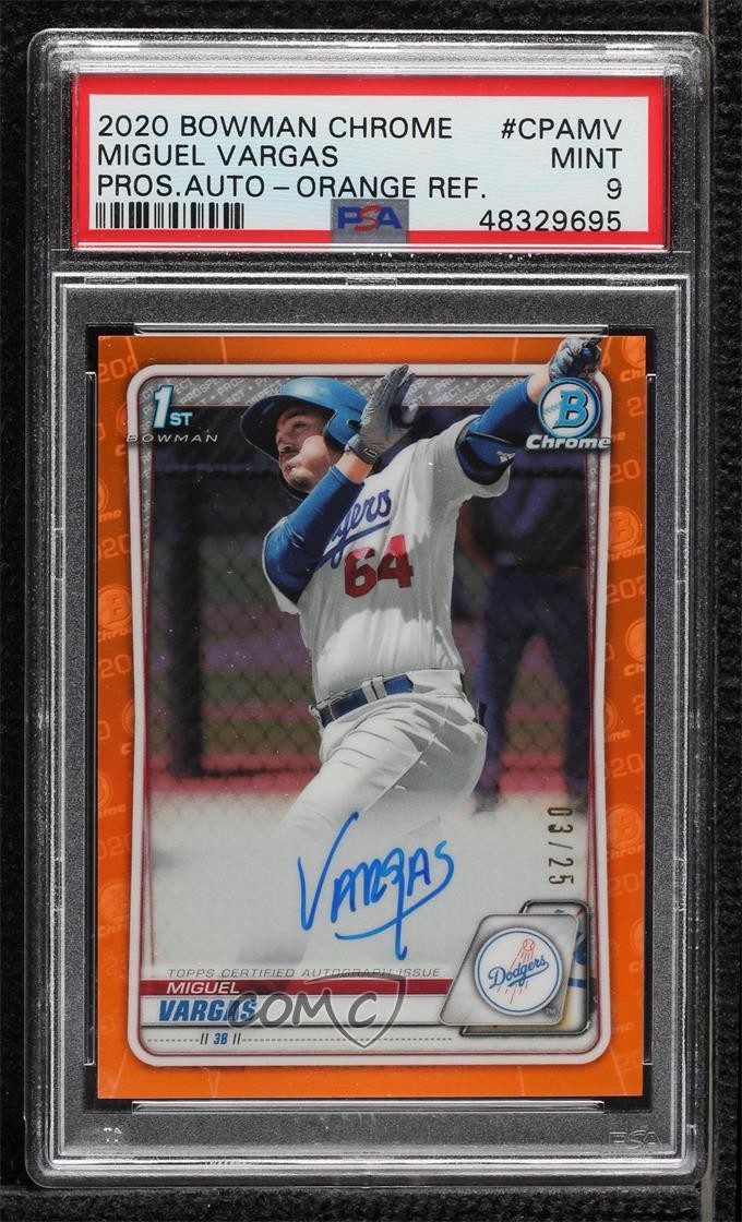 2020 Bowman Chrome Prospects Orange Refractor 3/25 Miguel Vargas PSA 9 Auto 4f5