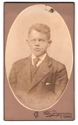 Fotografie chr. Jorgensen, Soro, Brustportrait junger Herr im Anzug mit Krawatt 
