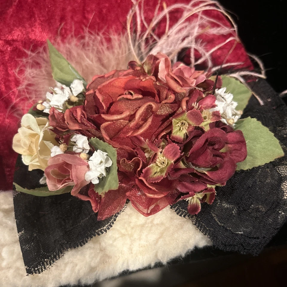 Chapéu de Natal Hopeless romântico vermelho esmagado veludo Natal Papai Noel com acabamento em lã de cordeiro - Imagem 4 de 4