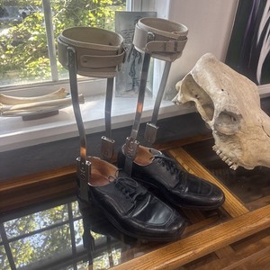 Set Of Orthopedic Leg Braces- Metal Frame w/ Foot Traits Shoes Mens 10 1/2 E