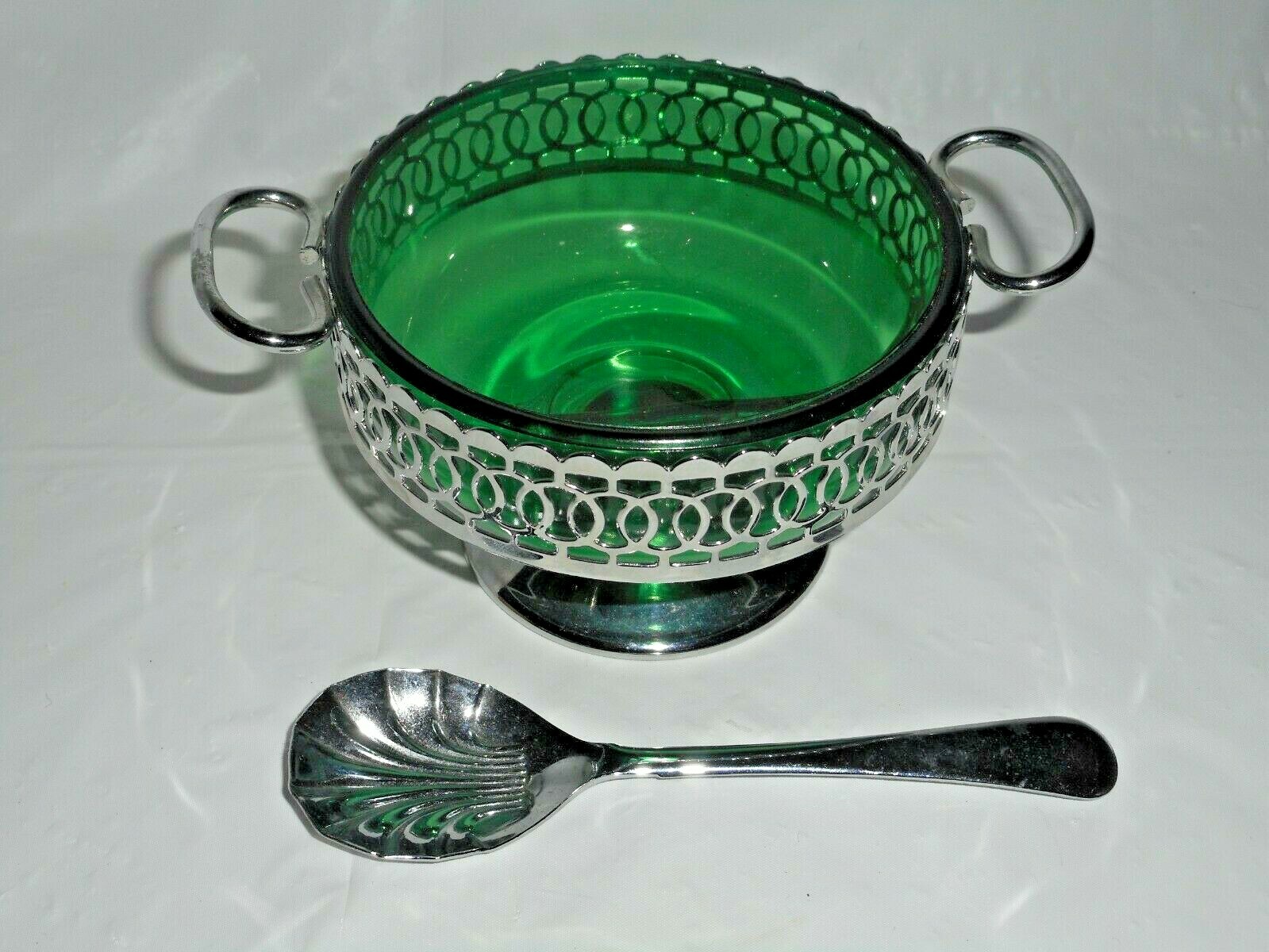 Celtic Quality Plate Green Sugar Bowl Spoon Jelly Condiment Relish Dish England