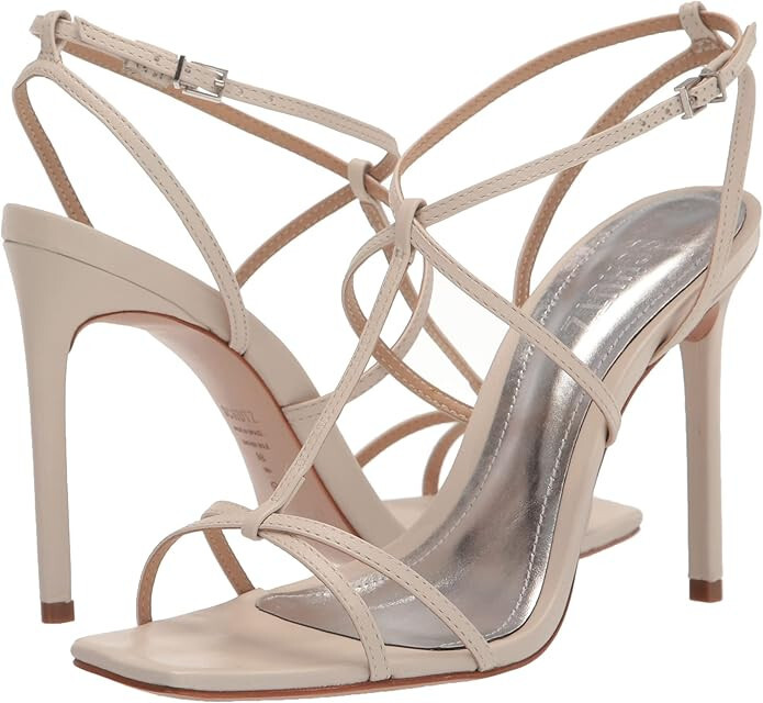 "Schutz Adriana Leather Strappy Square Toe 4\" Heel Sandals Pearl Size 8M New"