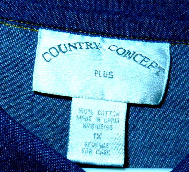 ポケット Country Concept Denim Shirt w Cute Floral Embroidery & Slimming