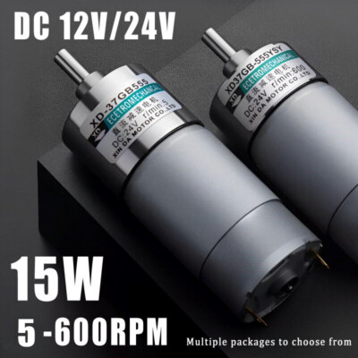 15W DC12V/24V Reducer Gear Motor 5-600r/min Slow Speed Gearboxes Motor CW/CCW