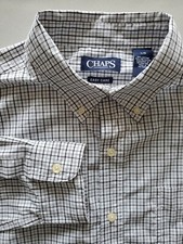 CHAPS Men Classic Easy Car Cotton Long Sleeve Polo Dress Shirt - Large L/G White