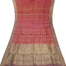 Vintage Pink Dual Tone Saree 100 Pure Silk Zari Handwoven Sari 5YD Craft Fabric