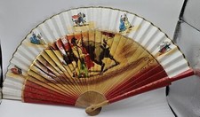 Vintage Spanish Flamenco Dancers Ladies  Bullfight Wood/Fabric Hand Held Fan