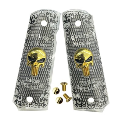 1911 Gun Grips Full Size Custom Colt & Clones Gold Skull Para Bellum W/Screws