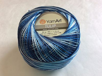 Variegated Blue Shades YarnArt Tulip Sz 10 Microfiber Thread 17329 50g 273y