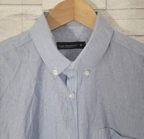 Mens Shirt Medium Blue White Striped Long Sleeved Oxford Casual Preppy - Picture 2 of 8