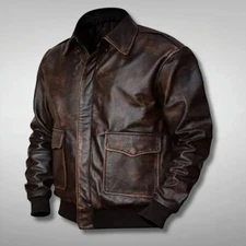 Men’s A-2 Aviator Air Force Pilot Leather Jacket Aviator A2 Flight Bomber Jacket