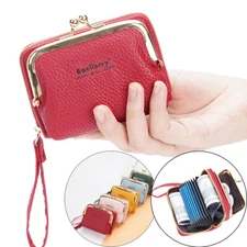 Women Small Leather Credit Card Wallet with Zipper Case Holder Wristlet Handbag