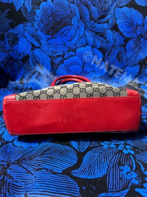 GUCCI Tote Bag GG Pattern Canvas Leather Beige Red Authentic