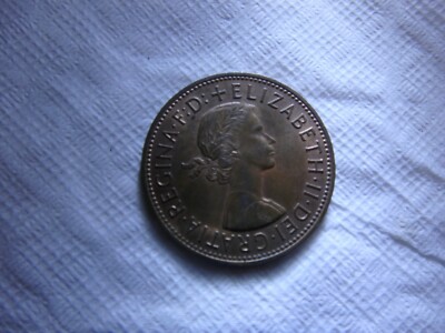 1963 One Penny Coin Great Britain REGINA F:D:+ELIZABETH II DEI