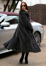 New Natural Mink Fur Coat Blue Iris Geay Jacket Full Length L - Xxl 12 - 16