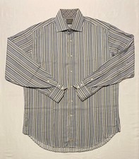 Thomas Dean Multi Color Striped Flip Cuff Long Sleeve Men Shirt Pima Cotton Sz L