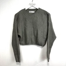 Elodie Crop Sweater Knit Gray Pullover Long Sleeve Casual Solid Acrylic Womens M