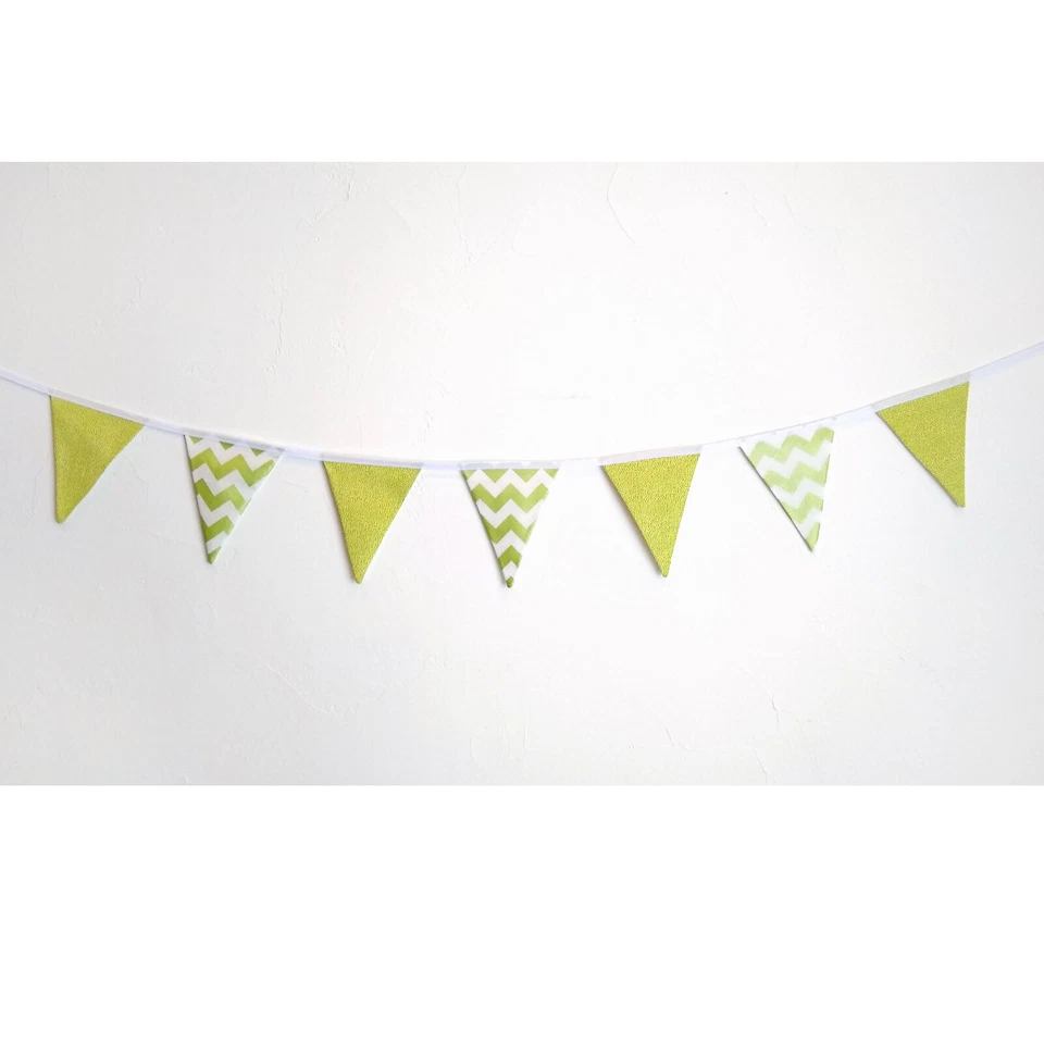 Green White FLAG BUNTING Cotton - 2 Yards /7 Flags Nursery Party Baby Photo Boho - Image 2 of 4